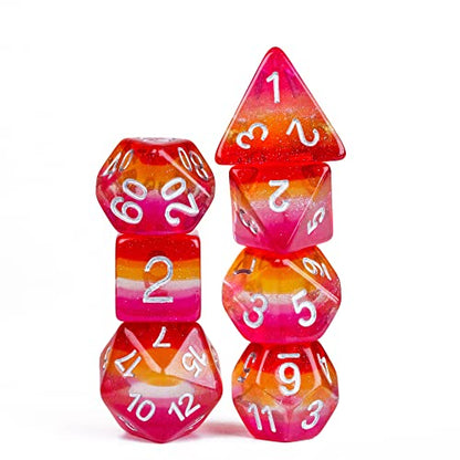 7PCS Lesbian-Pride Polyhedral DND Dice Set, Homosexual Flag D&D Dice for RPG and Other Table Games - color: Flag-lesbian-pride