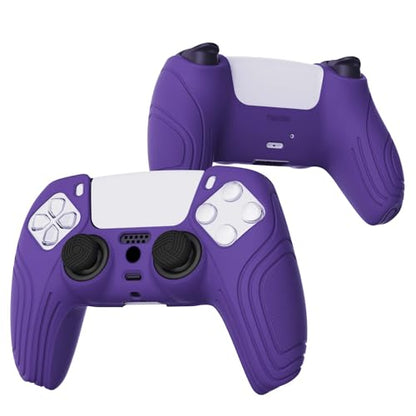 eXtremeRate PlayVital Samurai Edition Purple Anti-Slip Controller Silicone Skin for ps5, Ergonomic Soft Rubber Protective Case for ps5 Controller with Black Thumb Stick Caps - color: Purple