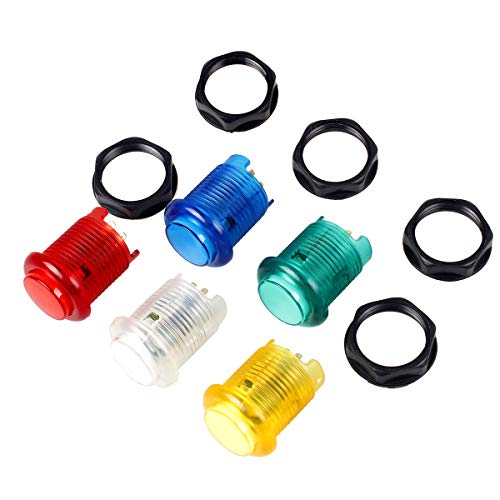EG Starts 5X 30mm Arcade LED Lights Push Button Built-in Switch 5V Illuminated Buttons for Arcade Machine Games DIY Kit Parts Jamma Mame Raspberry Pi 1 2 3 ( Each Color of 1 Piece ) & 5 Colour