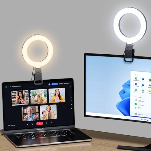 Ring Light for Computer Video Conference - Webcam Light for Monitor Clip On Remote Working Distance Learning Zoom Call Self Broadcasting and Live Streaming Influencer Light Laptop Video Conferencing