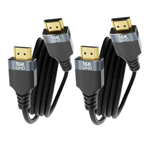 2PACK 6FT 96Gbps HDMI 2.2 Cable,16K@60Hz/8K@120Hz/4K@240/480Hz Ultra High Speed Braided Gold-Plated Cord, Supports HDR10+,eARC,DTS:X,HDCP 2.2/2.1,Compatible with PS5,Xbox,Gaming PC,Monitor - size: 6.6FT+6.6FT