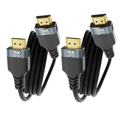 2PACK 6FT 96Gbps HDMI 2.2 Cable,16K@60Hz/8K@120Hz/4K@240/480Hz Ultra High Speed Braided Gold-Plated Cord, Supports HDR10+,eARC,DTS:X,HDCP 2.2/2.1,Compatible with PS5,Xbox,Gaming PC,Monitor - size: 6.6FT+6.6FT