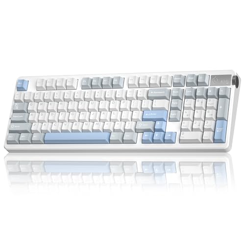 CORBOBO LEOBOG A98-96% Mechanical Keyboard Wireless, Tri-Mode BT5.0/2.4GHz/USB-C, Creamy Keyboard with Number Pad, Gasket Structure Hot Swappable, Custom Gaming Keyboard RGB Backlit with Knob for PC - color: White&Blue&Gray