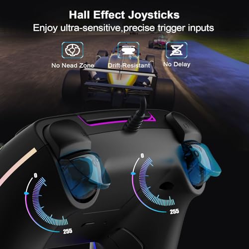 RGB Wired Game Controller for PlayStation 5 Replacement Gamepad with Hall Effect Trigger for PS-5 & Windows PC Double Vibration Motion Sensing Joystick Remote Joypad with Turbo,Macro Mapping (Black) - color: Black