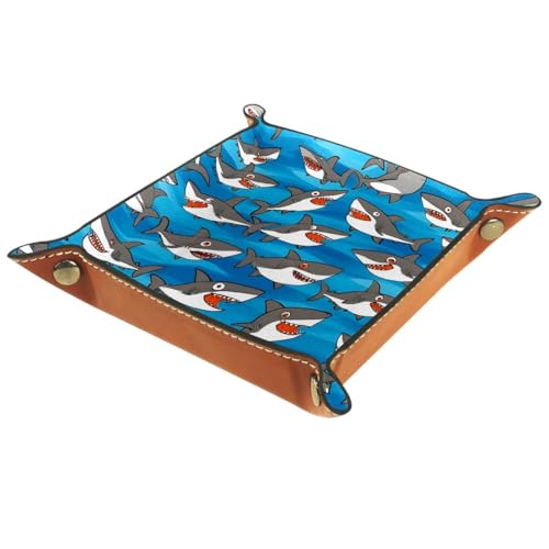 Dice Trays Sharks Ocean Holder Storage Box for Dice Games Like RPG DND, Leather Dice Holder Portable Folding Rolling Dice Tray, 16x16cm - color: Multi 1