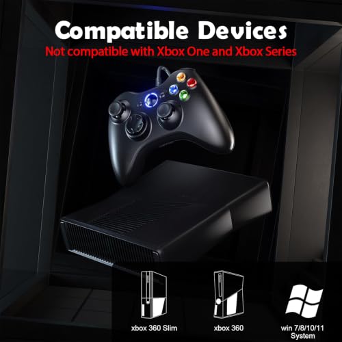 Dinosoo 2 Pack Replacement for Xbox 360 Controller Wired, PC Controller Compatible with Microsoft Xbox 360 & Slim/PC, with Upgraded Joystick, Double Shock, Voice Function Black - color: Deep Black