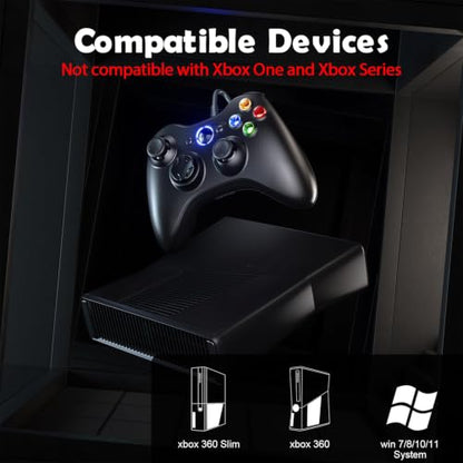Dinosoo 2 Pack Replacement for Xbox 360 Controller Wired, PC Controller Compatible with Microsoft Xbox 360 & Slim/PC, with Upgraded Joystick, Double Shock, Voice Function Black - color: Deep Black