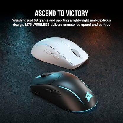 Corsair M75 Wireless RGB Lightweight FPS Gaming Mouse – 26,000 DPI – Swappable Side Buttons – iCUE Compatible – PC – White | 89g Ambidextrous, Swappable Magnetic Side Buttons, Marksman 26, Slipstream 2.4ghz and Bluetooth, Up to 105h Battery - color: White