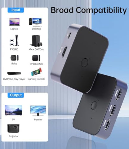 HDMI Switch 3 in 1 Out 8k@60HZ/ 4k@144HZ, HDMI Splitter UHD HDR 3D Compatible with PS5/Switch/Xbox/Steam Deck/PC/Streaming/HDTV/Monitor/Projector