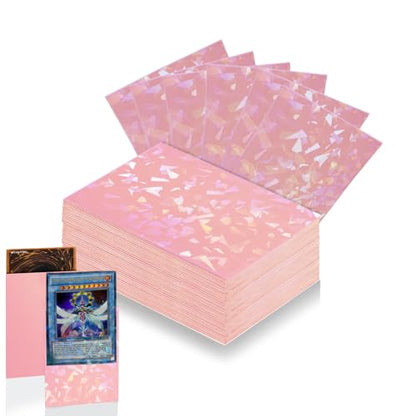 100 Count Pink Card Sleeves for Trading Cards, Perfect Fit Shiny MTG Card Sleeves, Holographic Card Sleeve Fit for Magic, Photocard, TCG, Baseball/Sports Cards, Yugioh Card, Game Card 66 * 91 mm - color: Pink