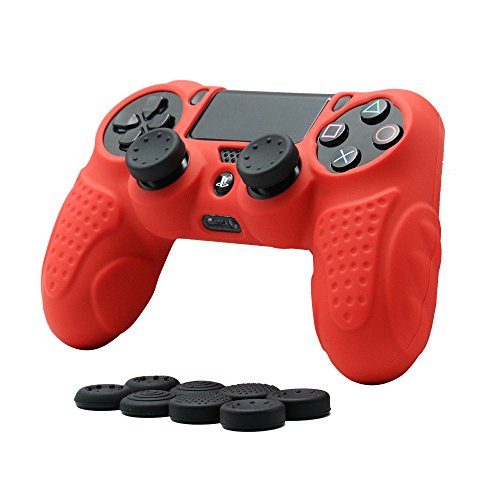 CHINFAI PS4 Controller DualShock4 Skin Grip Anti-Slip Silicone Cover Protector Case for Sony PS4/PS4 Slim/PS4 Pro Controller with 8 Thumb Grips (Red) - color: Red