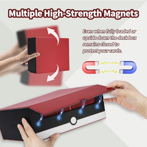 tombert Card Storage Box - 1800+ Capacity Case with 6 Dividers & Secure Magnetic Seal for TCG, MTG, YuGiOh, Sport Cards (3 Rows-White & Red) - size: 1800+