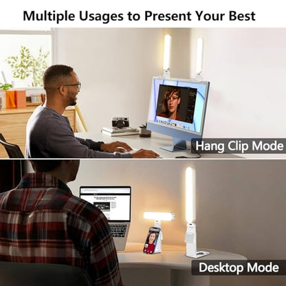 Dual-lamp Video Conference Lighting, LED Streaming Light with Remote and Touch Control, Zoom Lighting for Computer,Webcam Laptop Monitor Ring Light for Video Calls/Zoom Meetings (White) - color: White