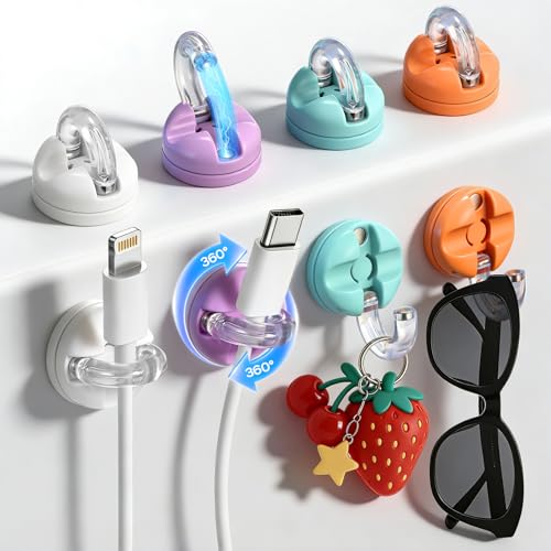 Magnetic Cable Clips, 8 Pack 360° Rotatable Cord Organizer, No-Residue Adhesive Wire Holder for Under Desk, Nightstand, Wall, Car Charger Phone Cord Management for Office Home Cute Desk Accessories - color: 8 Pack-4 Colors