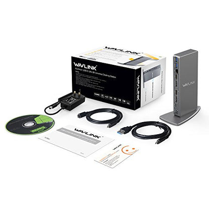 WAVLINK Pro Dual 4K@60Hz Universal Docking Station | USB 3.0/USB-C Laptop Dock for Mac & Windows | 2 HDMI/DP Monitors, Gigabit Ethernet, 6 USB 3.0 | Home Office & Multi-Screen Productivity. - color: 69DK11