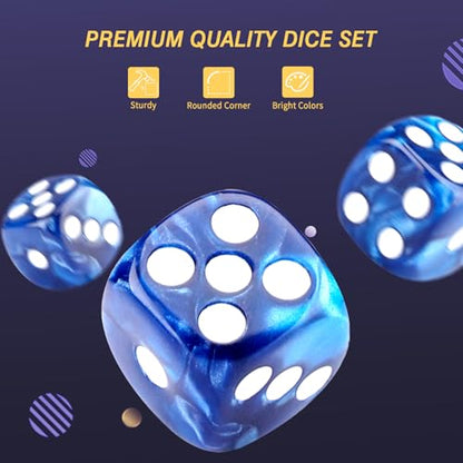 24 of Pack 16MM 6 Sided Dice Set,Pearl Pattern D6 Game Dice Set, 6 Sided Standard Dices for Yahtzee, Bunco or Teaching Math,with Portable Dice Pouch(Blue Pearl) - color: 16mm Blue Pearl