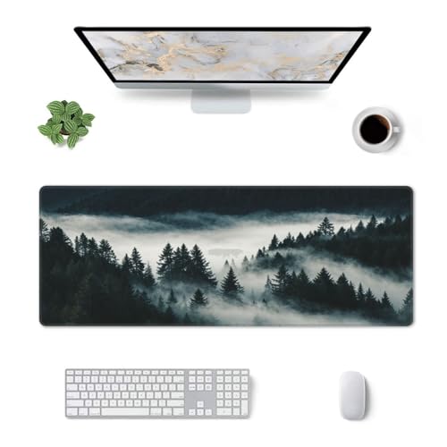 Large Gaming Mouse Pad Desk Mat, Dark Misty Mountains Forest Extended Keyboard Mouse Pad Mousepad with Non-Slip Base and Stitched Edge Mouse Mat Desk Pad Mouse Pads for Desk Home Office, 31.5 x 11.8 - color: Forest