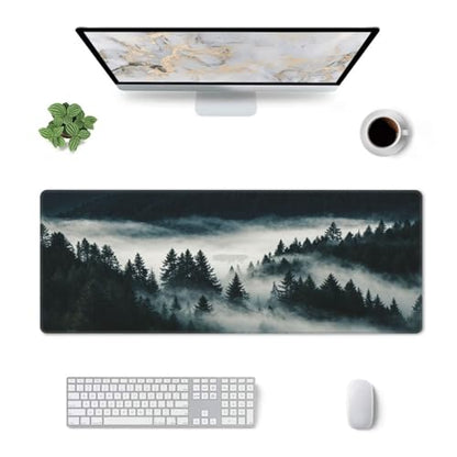 Large Gaming Mouse Pad Desk Mat, Dark Misty Mountains Forest Extended Keyboard Mouse Pad Mousepad with Non-Slip Base and Stitched Edge Mouse Mat Desk Pad Mouse Pads for Desk Home Office, 31.5 x 11.8 - color: Forest