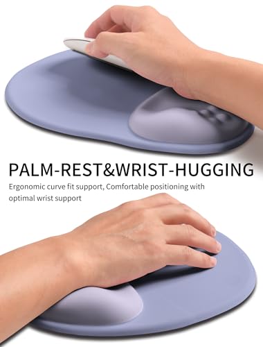 Palm-Rest and Wrist-Hugging Mouse Pad Wrist Rest, Ergonomic Wrist Support with Curve Fitting Cushioned Memory Foam for Carpal Tunnel Pain Relief, 9.9 x 8.3 Inch, Lavender Haze - color: Lavender Haze