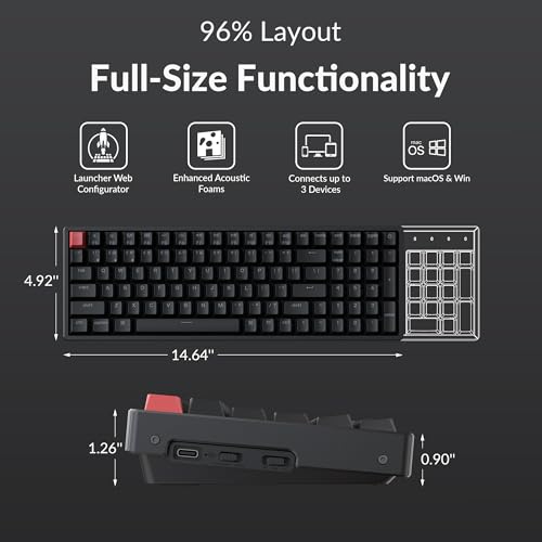 Keychron K4 96% Layout QMK Wireless and Wired Mechanical Keyboard Super Banana Switch, RGB Backlight Aluminum Frame with Shine-Through Double-Shot PBT Keycaps for Mac Windows-Version 3 - color: Keychron Super Banana Switch, size: Version 3