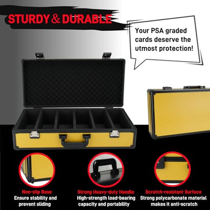 6 Row 250+ TSA Combination Lock Trading Deck Cases Graded Card Case Psa Graded Card Storage Box Psa Slab Case (Hexagonal prism, YELLOW) - color: YELLOW