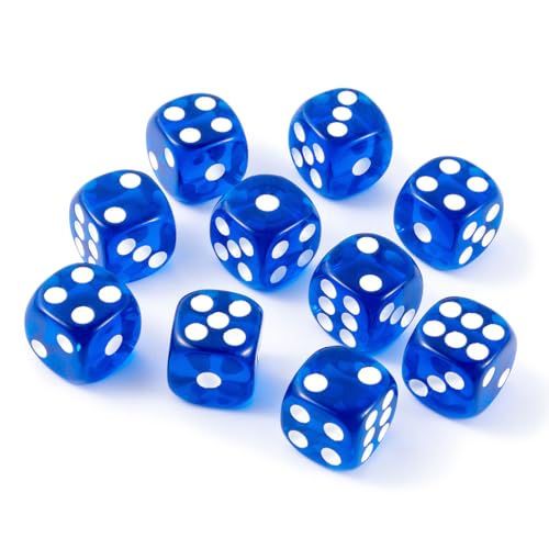 10 Pieces Polyhedral D6 Dice Set, 6 Sided Dice 16mm for RPG MTG DND Table Games (Transparent Dark Blue) - color: Transparent Dark Blue