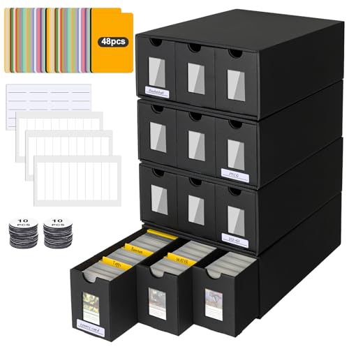 12000+ Trading Card Storage Box for Commander Display, Card Deck Box Cardboard with 48 Dividers, Labels & Tapes, Trading Card Collection Box Fit for TCG, PTCG, MTG and Sport Cards - color: 12-600 CT Boxes