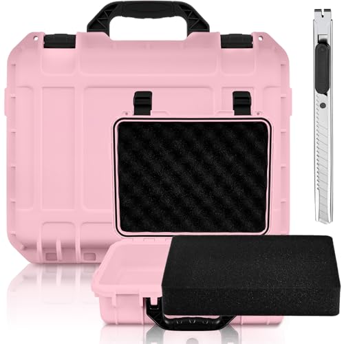 Relaxweex 1 Pcs Waterproof Hard Case with DIY Customizable Foam Insert Portable Protective Case with Knife for Camera Drones Equipments Tools Test Instruments(Pink,11.3 x 8.7 x 4.2 Inch) - color: Pink, size: 11.3 x 8.7 x 4.2 Inch