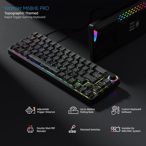 Womier M68HE PRO 60% Percent Keyboard Rapid Trigger Gaming Keyboard RGB | Hall Effect Topographic Keyboard,Wired Custom 8000 Hz Mechanical Keyboard with Magnetic Switch,PBT Keycap for Mac/Win,Black - color: M68HE PRO-Black