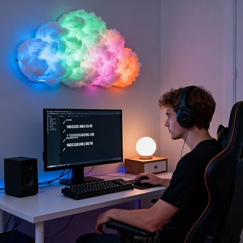 STHF DIY USB-Powered Thundercloud LED Light Decor | 3D Shapable Clouds Lamp, Unique Room Decor & Night Light for Bedroom, Gaming Room, Ceiling Ambiance & Party (6-Meter Cloud) - size: 6-meter cloud