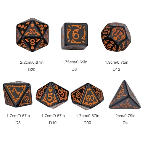 7-Die DND Dice Set Scary Pattern Polyhedral Dice Set with Leather Bag, Skull Dice D&D Dice Set for RPG Table Games. (Scary Pattern-Black) - color: Halloween Pattern-black