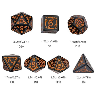 7-Die DND Dice Set Scary Pattern Polyhedral Dice Set with Leather Bag, Skull Dice D&D Dice Set for RPG Table Games. (Scary Pattern-Black) - color: Halloween Pattern-black