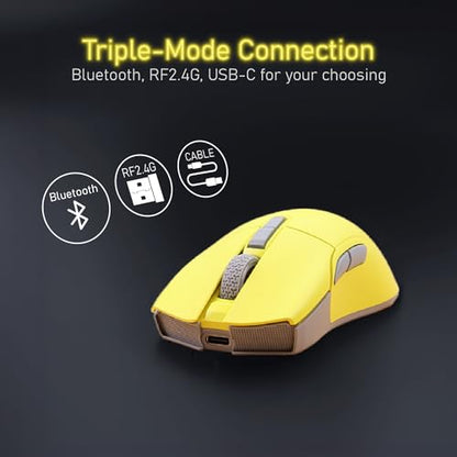 iRocks M31R Wireless Gaming Mouse, Triple Mode 2.4G/ Bluetooth/USB-C Detachable Cable Gaming Mouse, Kailh GM8.0 Switches, Advanced PixArt PAW3395 Optical Sensor, Up to 26,000 DPI - Lemon Yellow - color: Lemon Yellow