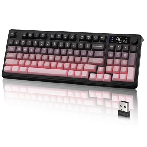 LexonElec M96 Wireless Keyboard, Low Profile Quiet Typing Membrane Gaming Keyboard with Smart Display & Knob, RGB Backlit, USB C Rechargeable, 94 Keys PBT Keycap for Windows PC, Mac, Linux-BlackBerry - color: Blackberry