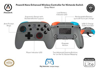 PowerA Nano Enhanced Wireless Controller for Nintendo Switch - Grey-Neon - color: Gray