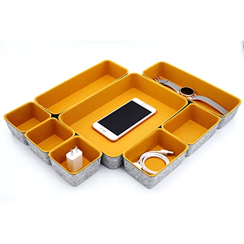 Welaxy 8-Piece Felt Drawer Organizers Curry Desk Tray Makeup Storage - color: Curry