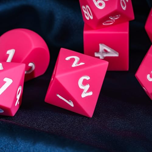 7-Piece Jumbo Silicone DND Dice Set, 25mm Oversized D&D Dice | Round Edges Soft Perfect Bouncer Compatible with Dungeons and Dragons RPG Bar Pub Club Party Games - color: Pink W/White Numbers