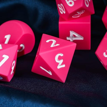 7-Piece Jumbo Silicone DND Dice Set, 25mm Oversized D&D Dice | Round Edges Soft Perfect Bouncer Compatible with Dungeons and Dragons RPG Bar Pub Club Party Games - color: Pink W/White Numbers
