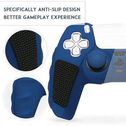 SIKEMAY Anti-Slip PS5 Controller Skin, Soft Thicken Non-Slip Studded Silicone Gel Grip Protective Cover Case for PlayStation 5 Controller Grip, 2 Pack with 8 x Thumb Grip Caps - color: Blue-Black