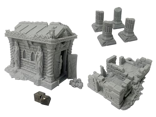 Hautico Middle Ages Mausoleum Ruins Scene with Graveyard and Treasury Ruin for 18-28mm Miniatures Wargame, DND, 3D Printed and Paintable