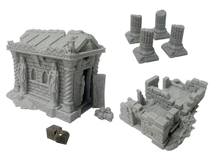 Hautico Middle Ages Mausoleum Ruins Scene with Graveyard and Treasury Ruin for 18-28mm Miniatures Wargame, DND, 3D Printed and Paintable