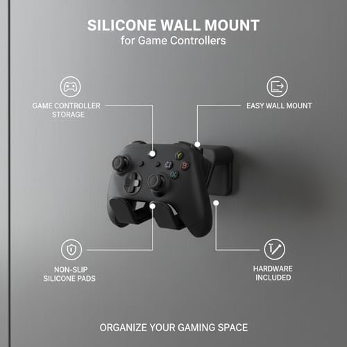 Silicone Wall Mount for Game Controllers, Flexible Non-Slip Holder for Gaming Room Organization, Compact Rack Saves Desk Space - color: Black