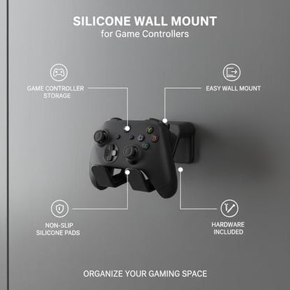 Silicone Wall Mount for Game Controllers, Flexible Non-Slip Holder for Gaming Room Organization, Compact Rack Saves Desk Space - color: Black