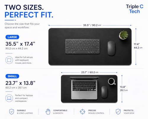 PU Leather Desk Mat, Large Extended Mouse Pad with Stitched Edges, Waterproof Non-Slip Desk Pad for Home Office Gaming Desk (Black, 23.7x13.8) - color: Black, size: 23.7" x 13.8"