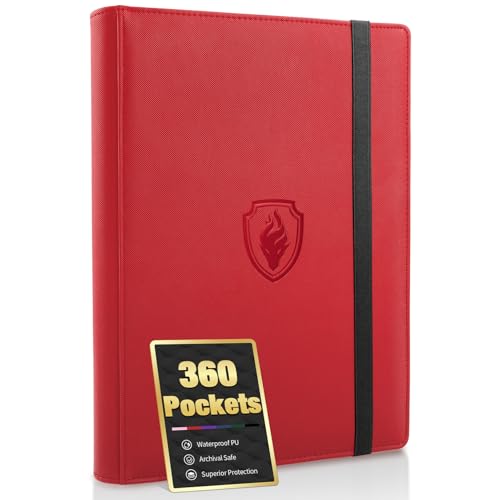 Premium 9 Pocket Card Binder for 360 Cards, Fabmaker PU Cover Trading Card Binder, Sturdy Card Collection Album, Sleek Card Holder Folders for Game Cards & Sports Cards, Red - color: Red, size: 360 Pocket