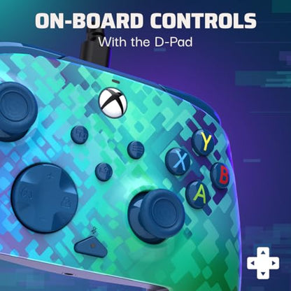 PDP Gaming REMATCH Enhanced Wired Gaming Controller: Licensed Xbox Series X|S Gamepad, Xbox One, PC, Mappable Back Buttons, Customizable Triggers, Audio Control, Companion App: Glitch Green/Blue - color: Glitch Green, style: Controller