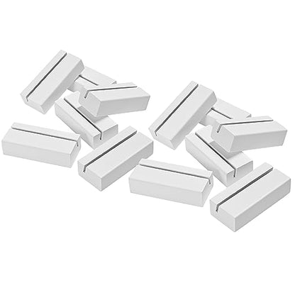 WILLOWDALE 12Pcs 2.17 Inch Wedding Place Card Holder, Photo & Picture Stand | White Card Holder Wooden Stands for Display, Party Poster Paper Stand Wedding Table Number Holders for Home and Office Decor - size: 12pcs 2.17" White