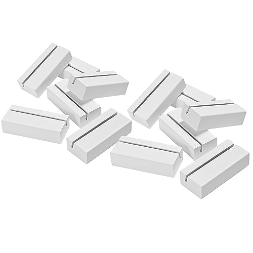 WILLOWDALE 12Pcs 2.17 Inch Wedding Place Card Holder, Photo & Picture Stand | White Card Holder Wooden Stands for Display, Party Poster Paper Stand Wedding Table Number Holders for Home and Office Decor - size: 12pcs 2.17" White