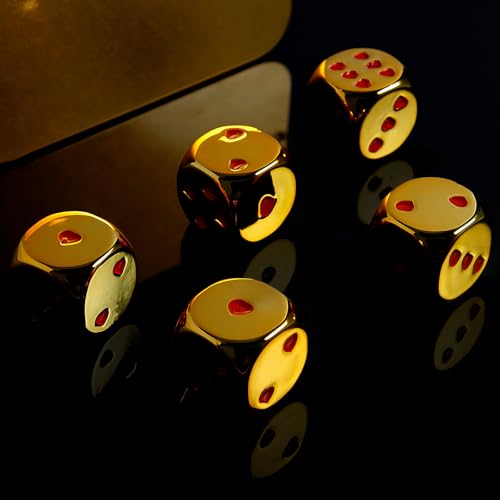 16mm Golden Metal Dice Set - 5-Piece Solid Iron Dice with Case, 6-Sided Metal Dice for Board Games, Poker Parties & Tabletop RPG - color: Gold