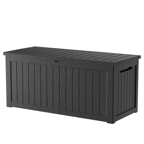 TARKARI 270 Gallon Resin Deck Box, Waterproof Outdoor Storage Box, Lockable for Patio Furniture, Garden Tools, Pool Accessories, UV-Resistant for All Weather Use, Black - color: Black, size: 270 GAL